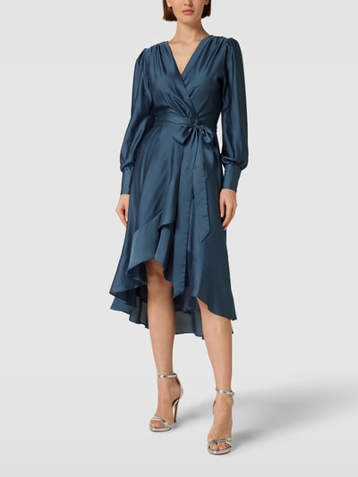 Swing Cocktailkleid in Wickel-Optik Rauchblau 1