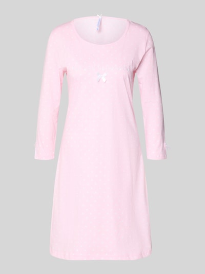Produktfoto, Nachthemd mit 3/4-Arm und Schleifen-Applikation von LOUIS & LOUISA in Rosa, Allover-Look, A-Linie, Reine Baumwolle, weiche Textur