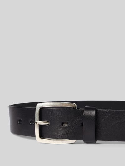 Produktfoto, czarny skórzany pasek do spodni z klasyczną srebrną klamrą, Gürtel mit Dornschließe Modell 'JEANSER' von Lloyd Men's Belts, szerokość 4 cm