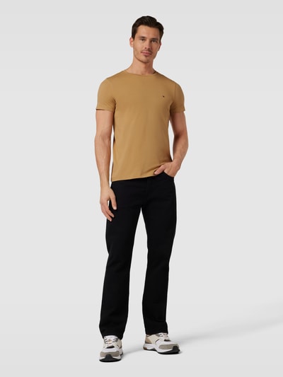 Tommy Hilfiger Slim fit T-shirt met logostitching Camel - 1