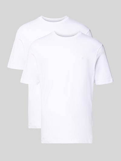 Produktfoto, T-Shirt-Set mit Logo-Stitching von HECHTER PARIS im 2er-Pack, Unifarbenes-Design, Reine Baumwolle, Gerader-Schnitt, weiß