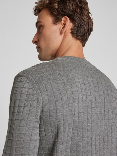 HUGO Strickpullover mit Strukturmuster Modell 'Scoult' Mittelgrau Melange 3