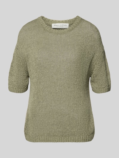 Produktfoto, Loose Fit Pullover aus Baumwoll-Mix von Marc O’Polo, zielony odcień, gładki, dzianina, krój loose fit, okrągły dekolt, rękawy krótkie, bawełniany miks
