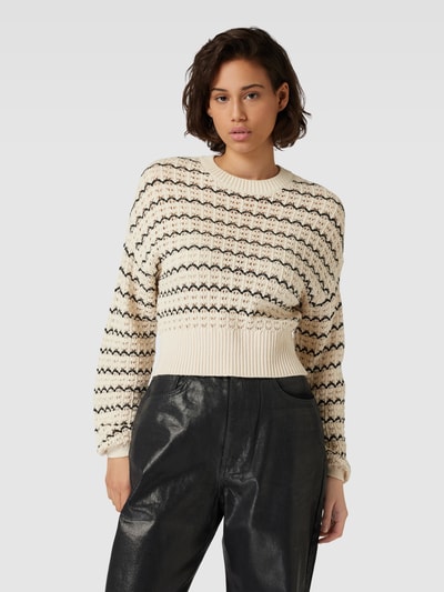 Only Cropped Strickpullover mit Rundhalsausschnitt Modell 'LASA' Offwhite 4