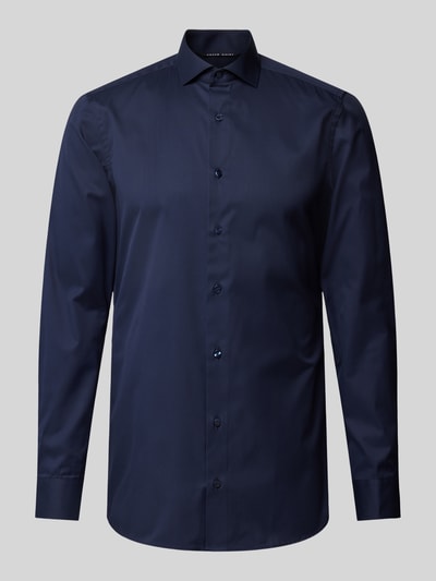 Eterna Slim fit zakelijk overhemd van twill Marineblauw - 1