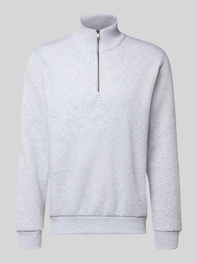 Produktfoto, Regular Fit Sweatshirt mit Troyer-Kragen Modell 'Bradley' von Jack & Jones, hellgrau, glatte Textur, elastische Abschlüsse