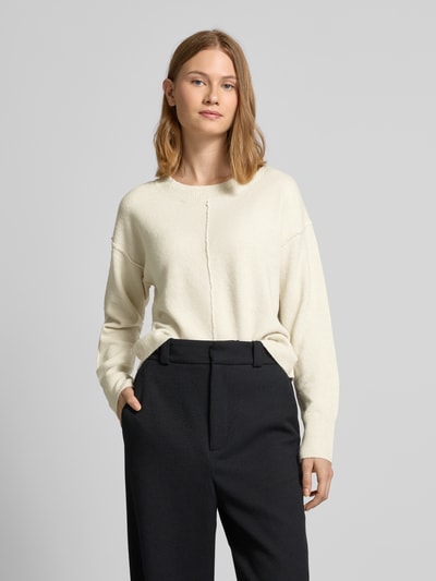 Vero Moda Sweter o kroju regular fit z dzianiny ze szwem na piersi model ‘ESTI’ Écru 4