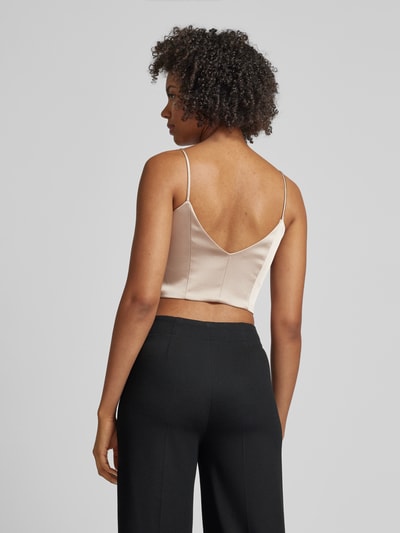 Jake*s Cocktail Schimmerndes Crop Top mit V-Auschnitt Taupe 5