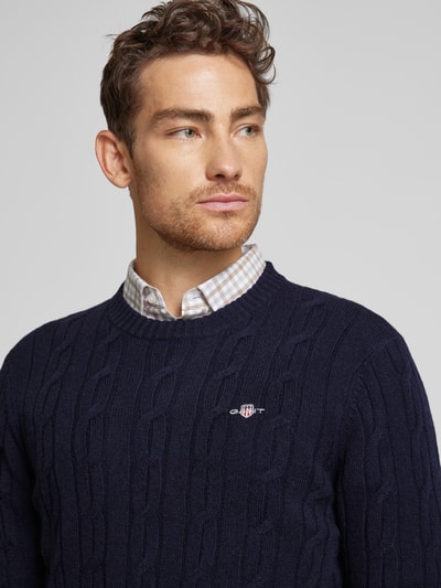 Gant Gebreide pullover met kabelpatroon Marineblauw - 3