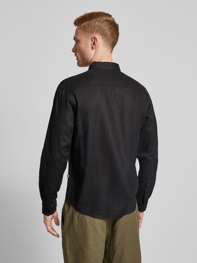 Thinking Mu Regular fit vrijetijdsoverhemd met borstzak, model 'BLACK HEMP ANT' Zwart - 5