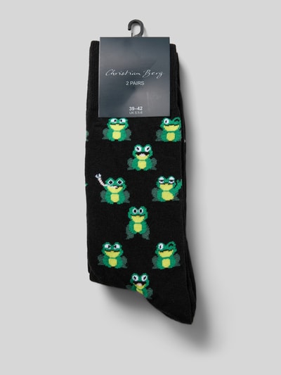 Christian Berg Men Sokken met elastische ribboordjes in een set van 2 paar Zwart - 3