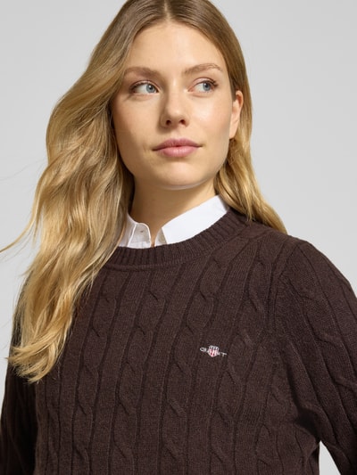 Gant Strickpullover mit Zopfmuster und Label-Stitching Mittelbraun 3