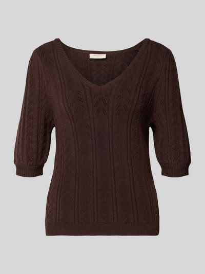 Produktfoto, Pullover aus Viskose-Mix in Strick-Optik Modell 'Clarry' von FREE/QUENT, braun, semitransparente Textur, taillierte Passform