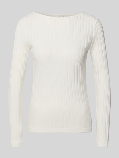 Produktfoto, cremeweißes Slim Fit Langarmshirt aus Baumwoll-Mix Modell 'Sovke' von OPUS, Damen Langarmshirt, feine Rippstruktur