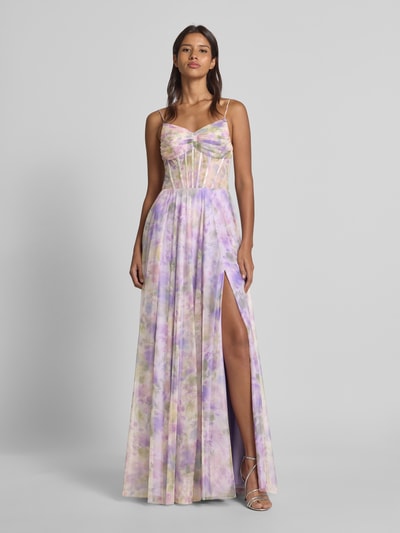 Mascara Abendkleid mit gelegten Falten Flieder Melange 1