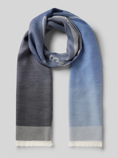 Produktfoto, Schal aus Modal-Mix mit Fransen von Emporio Armani für Herren, rechteckige Form, Allover-Look, Fransen, 78 cm Breite, Farbverlauf von Dunkelgrau zu Blau, feine glatte Textur