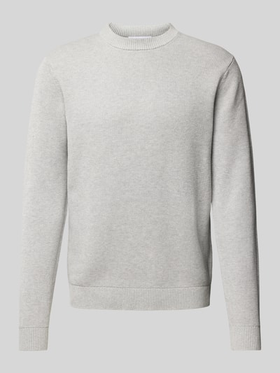 SELECTED HOMME Sweter z dzianiny z prążkowanymi wykończeniami model ‘DANE’ Jasnoszary melanż 2