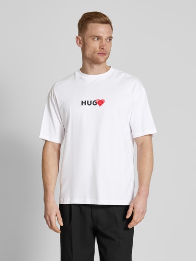 HUGO T-Shirt mit Label-Print Modell 'Dewdam' Weiss 4