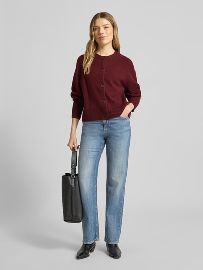 Jake*s Casual Strickjacke aus Wolle mit Rundhalsausschnitt Aubergine 1