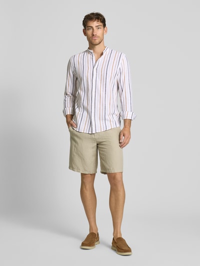MCNEAL Slim Fit Freizeithemd aus Leinen-Mix mit Maokragen Senf 1