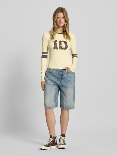 Review Bluzka z długim rękawem z dekoltem okrągłym Pastelowy żółty 1