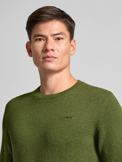 s.Oliver RED LABEL Regular Fit Strickpullover aus reiner Baumwolle mit Label-Stitching Khaki 3