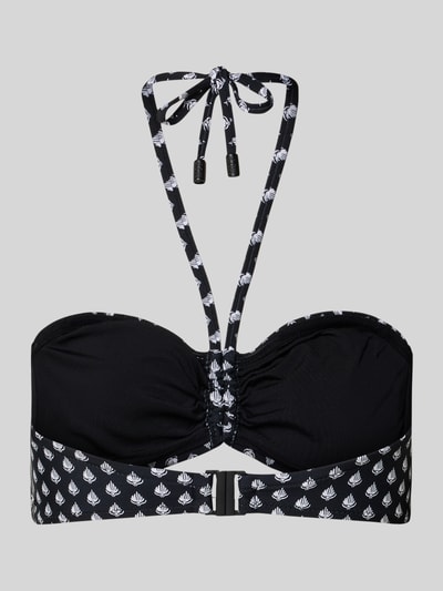 Produktfoto, Bikini-Oberteil mit Neckholder od Marc O'Polo z czarno-białym wzorem, wyjmowane wkładki, zapięcie na klik, metalowa aplikacja z logo.