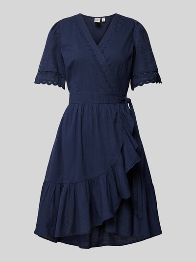 YAS Knielange jurk in wikkellook, model 'NAVINA' Marineblauw - 2