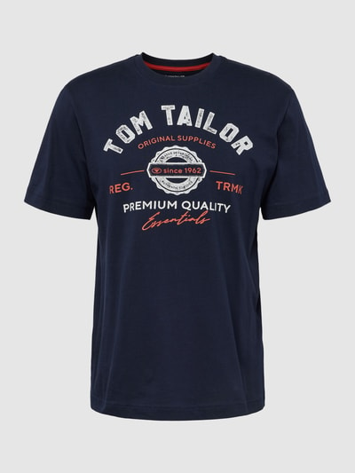 Tom Tailor T-shirt o kroju regular fit z czystej bawełny z nadrukiem z logo Granatowy 2