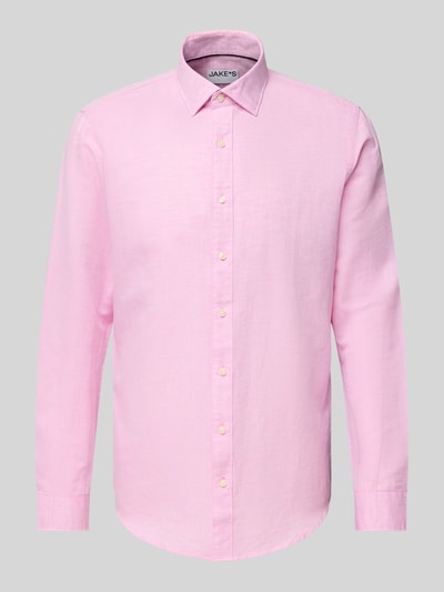 Jake*s Slim Fit Freizeithemd aus Leinen-Baumwoll-Mix Pink 2