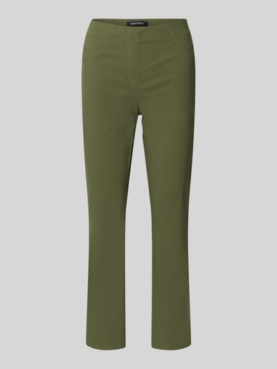 Produktfoto, Caprihose aus Viskose-Mix Modell 'Igor3' von STEHMANN in Olivgrün, Slim-Fit mit Elastikbund, Damen, Stretch-Anteil, glatte Struktur