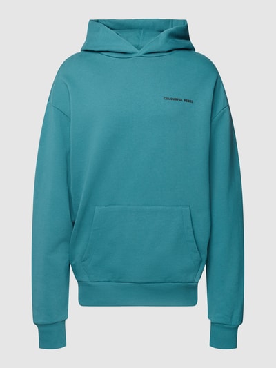 Colourful Rebel Hoodie met labelprint, model 'Daily' Turkoois - 2