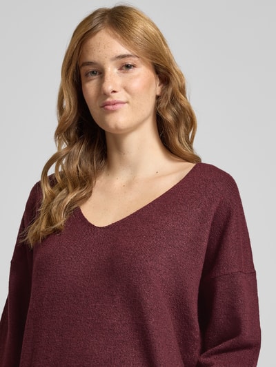 Only Sweter o kroju regular fit z dekoltem w serek model ‘RICA LIFE’ Bordowy melanż 3