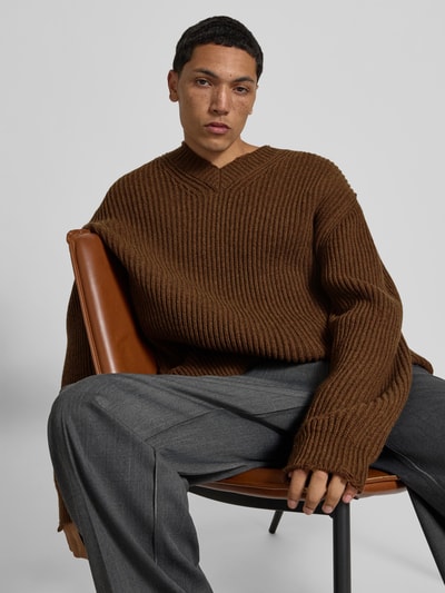 MM6 Maison Margiela Relaxed Fit Pullover mit Woll-Anteil Mittelbraun 3