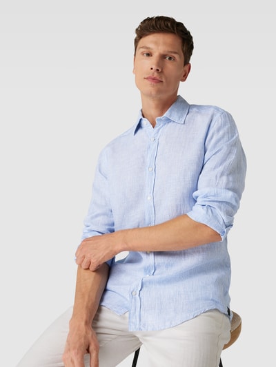 Windsor Hemd aus Leinen mit Streifenmuster Modell 'Lapo' Hellblau 3