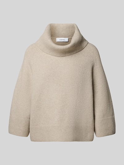 Produktfoto, Rollkragenpullover mit Raglanärmeln von COMMA in Beige, lockerer Schnitt, gerippte Abschlüsse, strukturierte Wollmischung