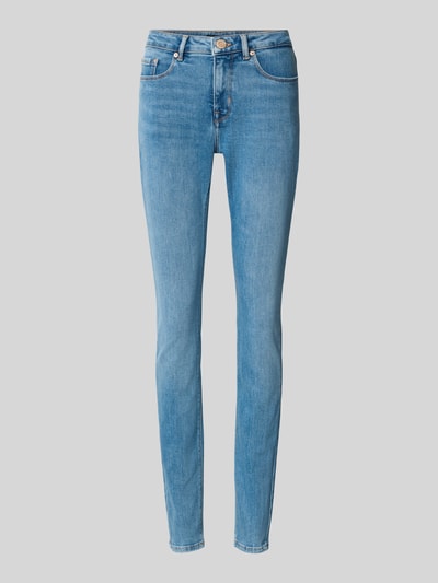 Productfoto, blauwe dames straight fit jeans met lichte wassing, model 'Elma' van OPUS, fijne denimtextuur