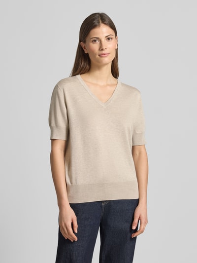 FREE/QUENT Gebreid shirt met V-hals model 'Katie' Beige - 4