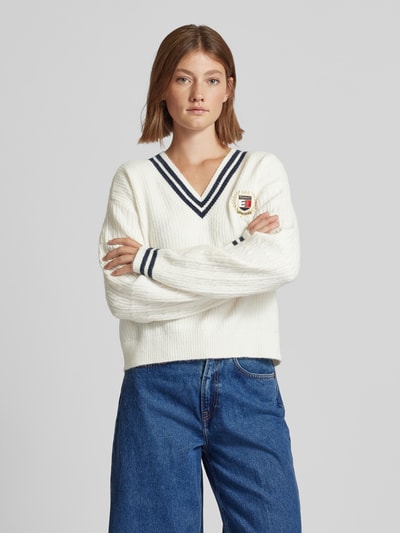 Tommy Jeans Sweter z dzianiny z wyhaftowanym logo Złamany biały 4