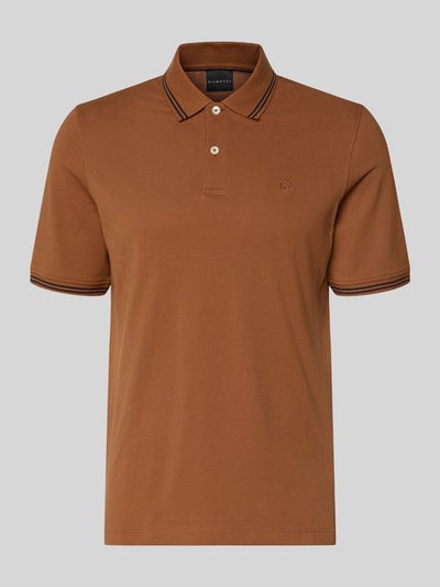 Produktfoto, Regular Fit Poloshirt mit Logo-Stitching von bugatti in Braun, reine Baumwolle, Polokragen, kurze Knopfleiste, glatte Textur