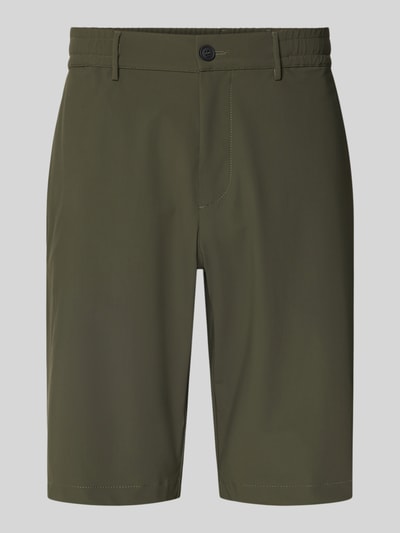Produktfoto, Straight Fit Shorts mit elastischem Bund von CRUNA, kolor oliwkowy, elastyczny pas, szorty, szerokość w rozmiarze 50: 42 cm, długość wewnętrzna nogawki w rozmiarze 50: 26 cm, kieszenie z tyłu