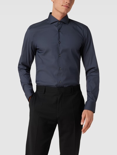 BOSS Slim fit zakelijk overhemd met stretch, model 'Hank Hai' Marineblauw - 4