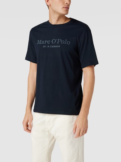 Marc O'Polo T-shirt met statement- en labelprint Marineblauw - 4