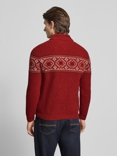 RAGMAN Sweter z mieszanki wełny z norweskim wzorem i kołnierzem zapinanym Czerwony 5
