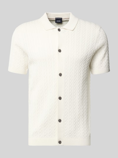 Produktfoto, Strickshirt mit Polokragen Modell 'Tristao' von JOOP! Collection, reine Baumwolle, Slim Fit, Knopfleiste, Farbe Weiß, strukturierte Oberfläche