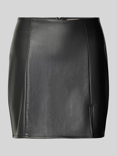 Only Minirok in leerlook met split, model 'LENI' Zwart - 2