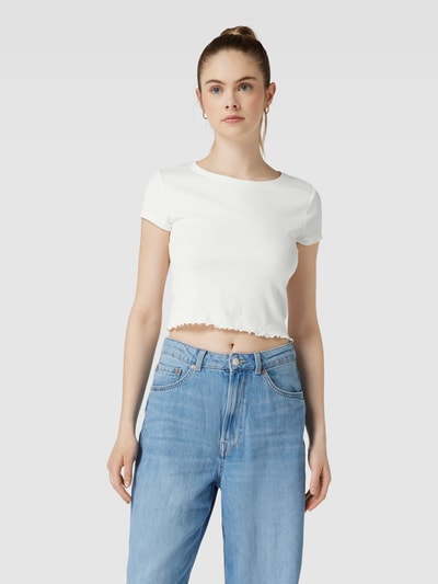 Tom Tailor Denim Cropped T-Shirt mit Muschelsaum Offwhite 4