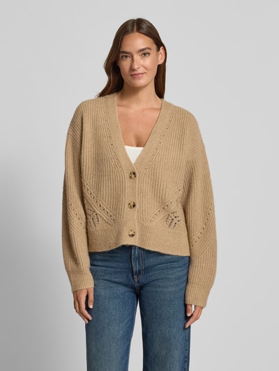 BOSS Orange Kurtka z dzianiny o luźnym kroju z mieszanki wełny model ‘FORTELLINI’ Jasnobrązowy 4