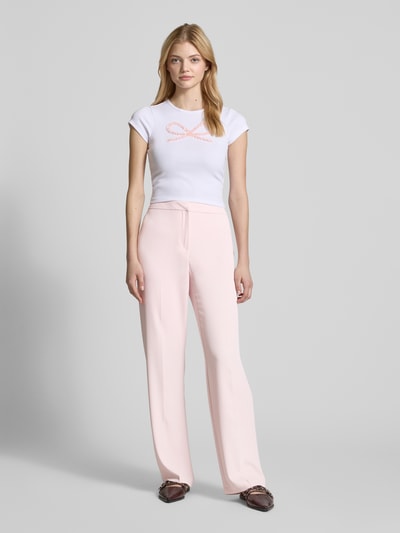 Review High waist stoffen broek met persplooien Rosé - 1