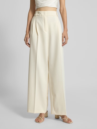 s.Oliver BLACK LABEL Spodnie o kroju regular fit z zakładkami w pasie i szeroką nogawką Złamany biały 4